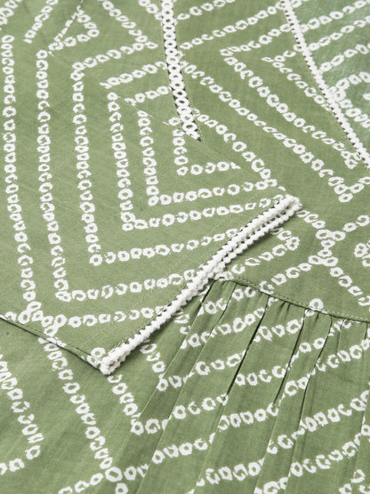Women's Green Cotton A-line Kurta with Palazzo