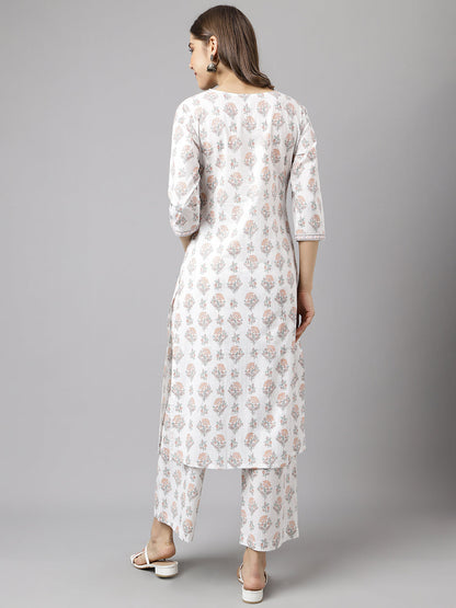 Women's White Cotton A-Line Kurta with Palazzo