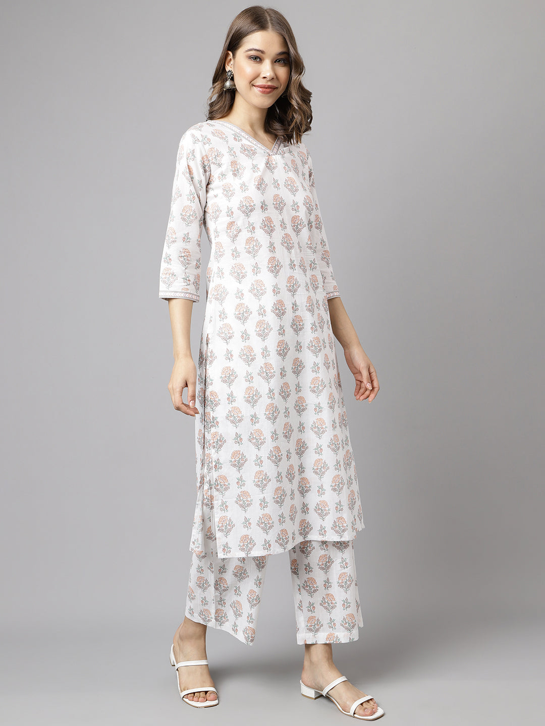 Women's White Cotton A-Line Kurta with Palazzo