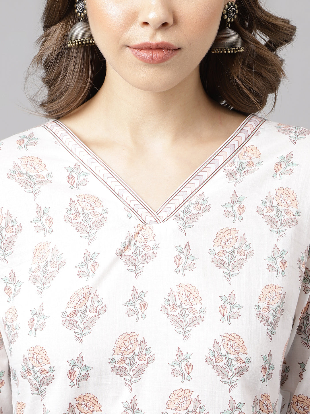 Women's White Cotton A-Line Kurta with Palazzo