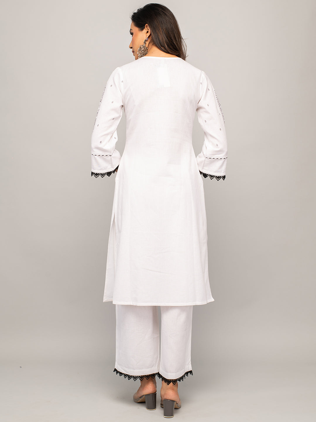 Women's White Cotton A-line Kurta with Palazzo
