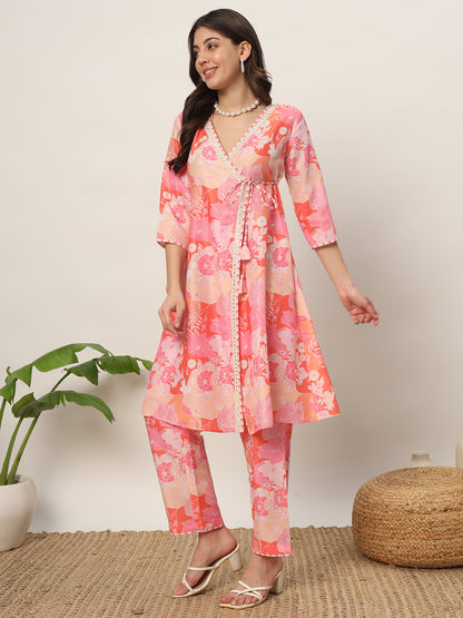 Women's Pink Cotton Blend A-Line Kurta and Pant
