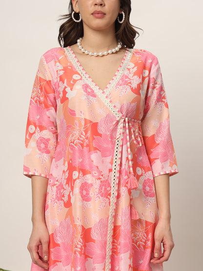 Women's Pink Cotton Blend A-Line Kurta and Pant