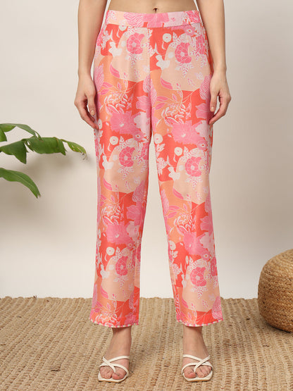 Women's Pink Cotton Blend A-Line Kurta and Pant
