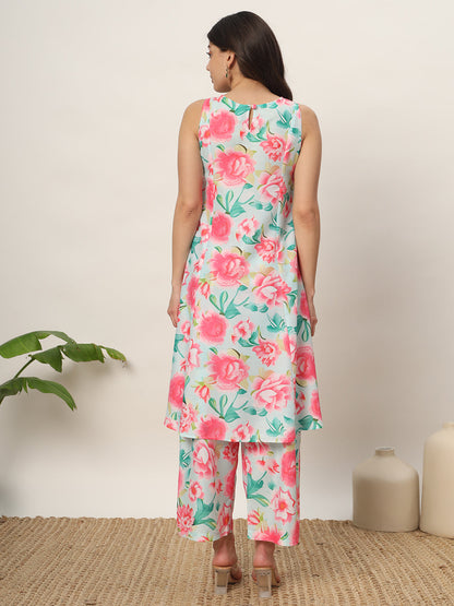 Women's Pink Cotton Blend A-Line Kurta Set