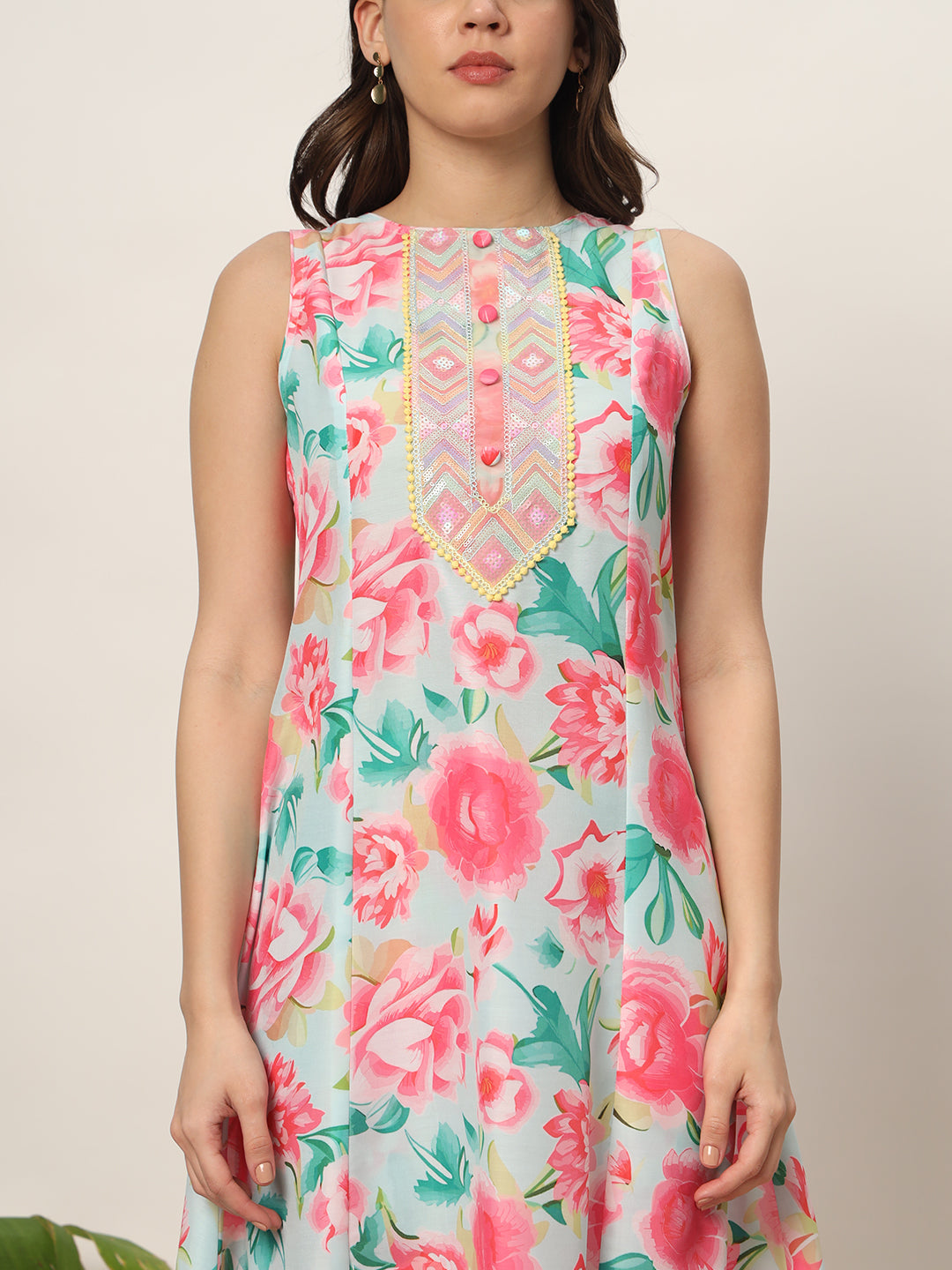 Women's Pink Cotton Blend A-Line Kurta Set