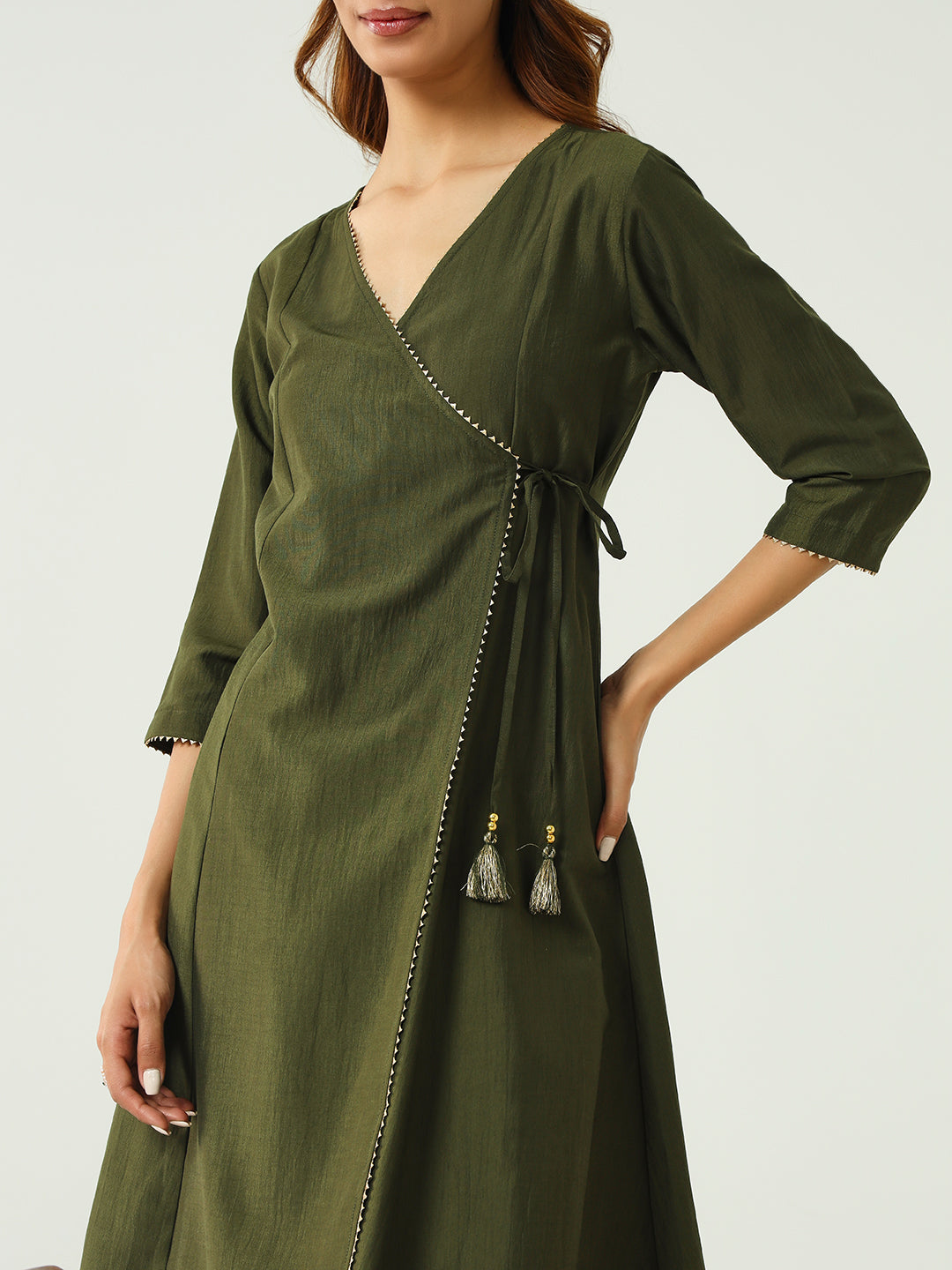 Women's Green Silk Blend Angrakha Kurta with Pant and Dupatta