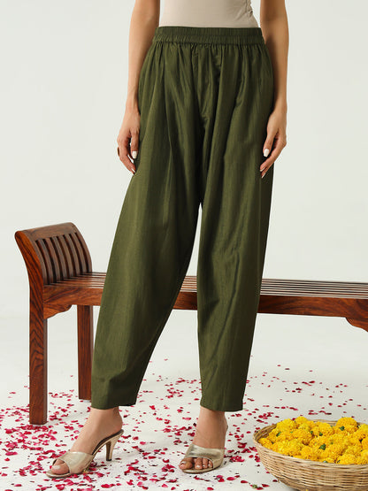 Women's Green Silk Blend Angrakha Kurta with Pant and Dupatta
