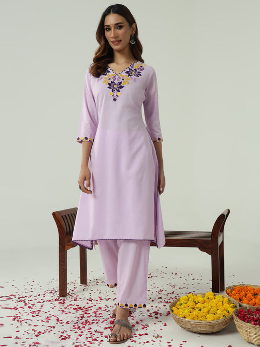 Dhiyona FL Women's Lavender Cotton Flared Kurta Set