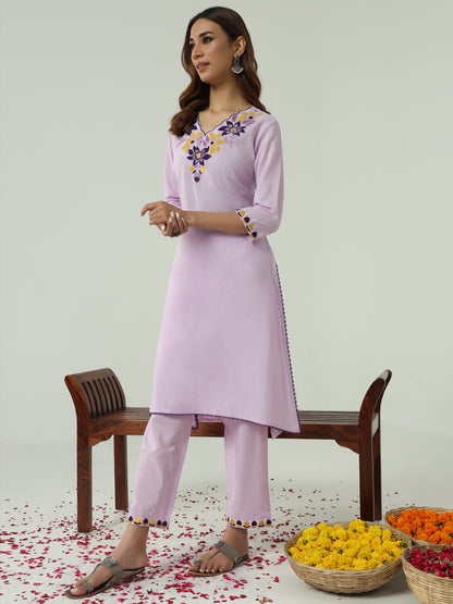 Dhiyona FL Women's Lavender Cotton Flared Kurta Set
