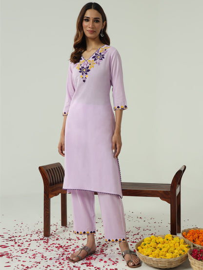 Dhiyona FL Women's Lavender Cotton Flared Kurta Set