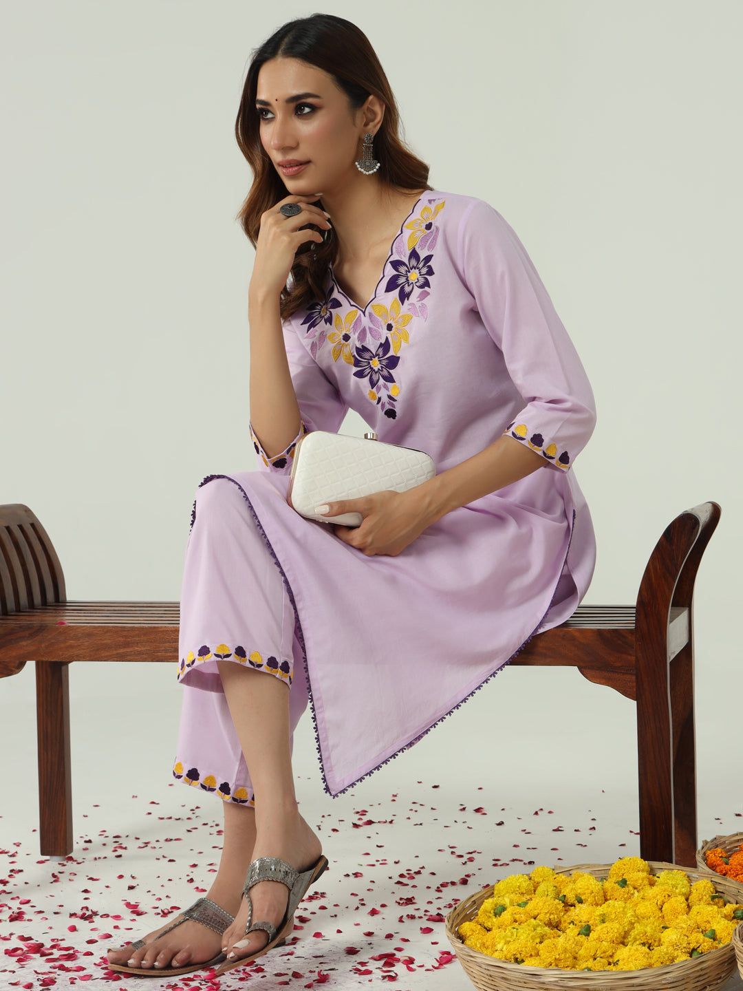 Dhiyona FL Women's Lavender Cotton Flared Kurta Set