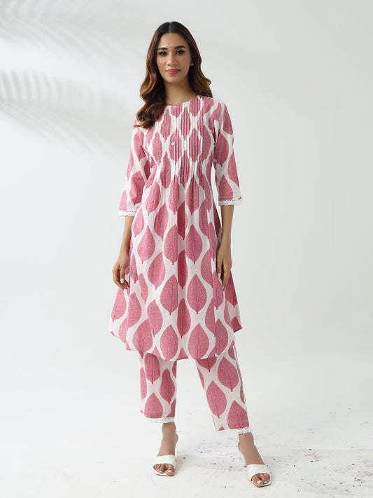 Dhiyona FL Women's Pink Cotton Flared Kurta Set