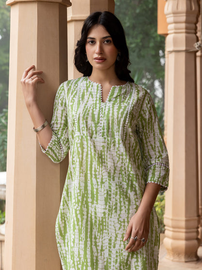 Dhiyona FL Women's Green Cotton Straight Kurta Set