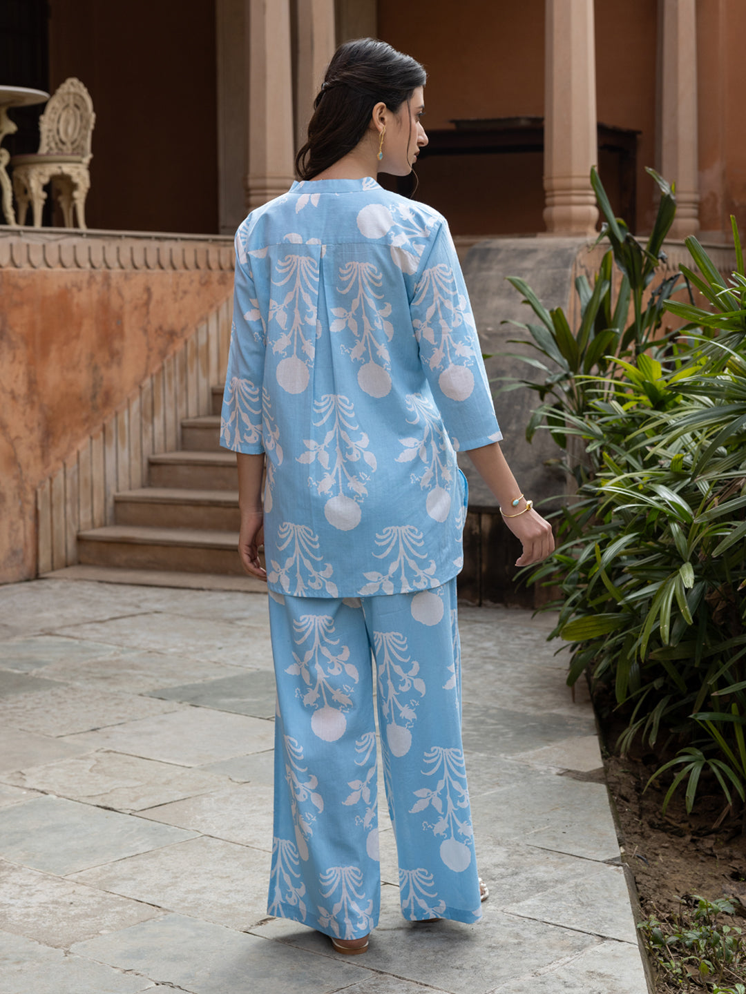 Dhiyona FL Women's Sky Blue Cotton Printed Co-ord Set