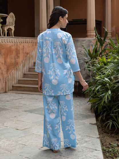 Dhiyona FL Women's Sky Blue Cotton Printed Co-ord Set