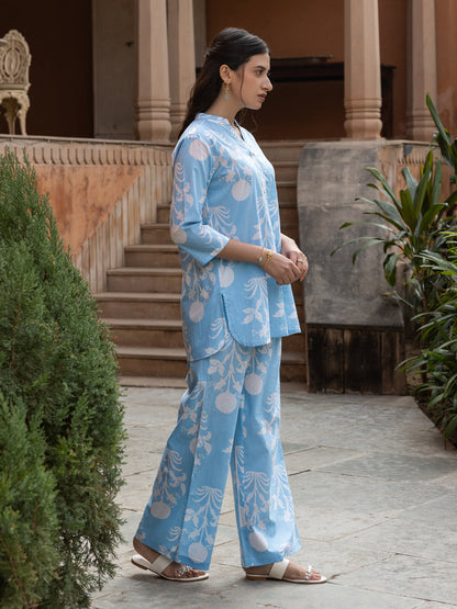 Dhiyona FL Women's Sky Blue Cotton Printed Co-ord Set