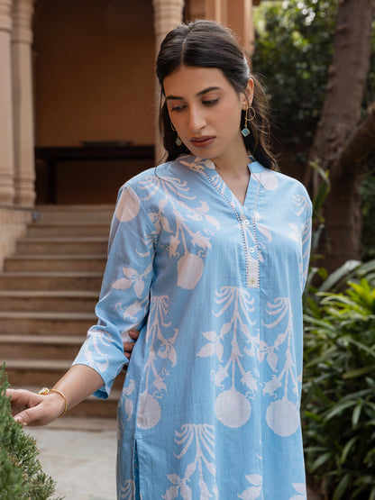 Dhiyona FL Women's Sky Blue Cotton Printed Co-ord Set