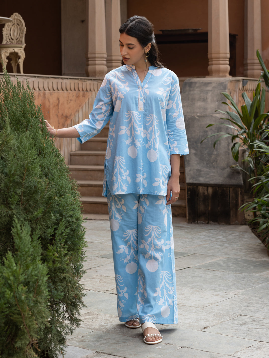 Dhiyona FL Women's Sky Blue Cotton Printed Co-ord Set