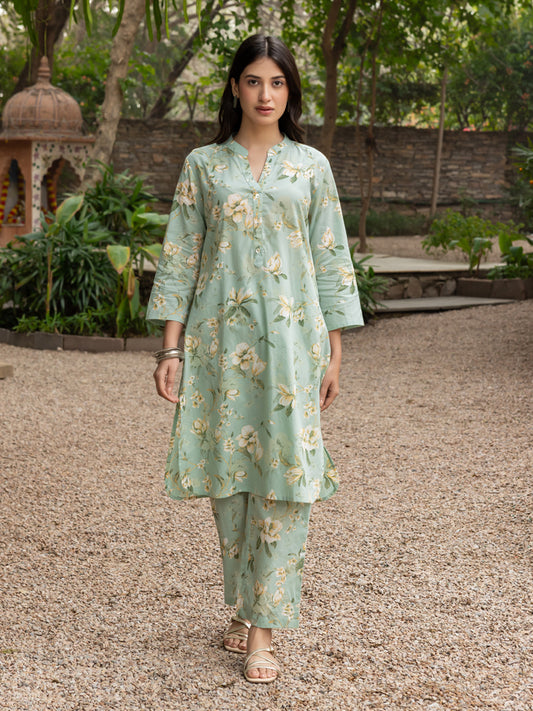 Dhiyona FL Women's Pista green Cotton Printed Co-ord Set