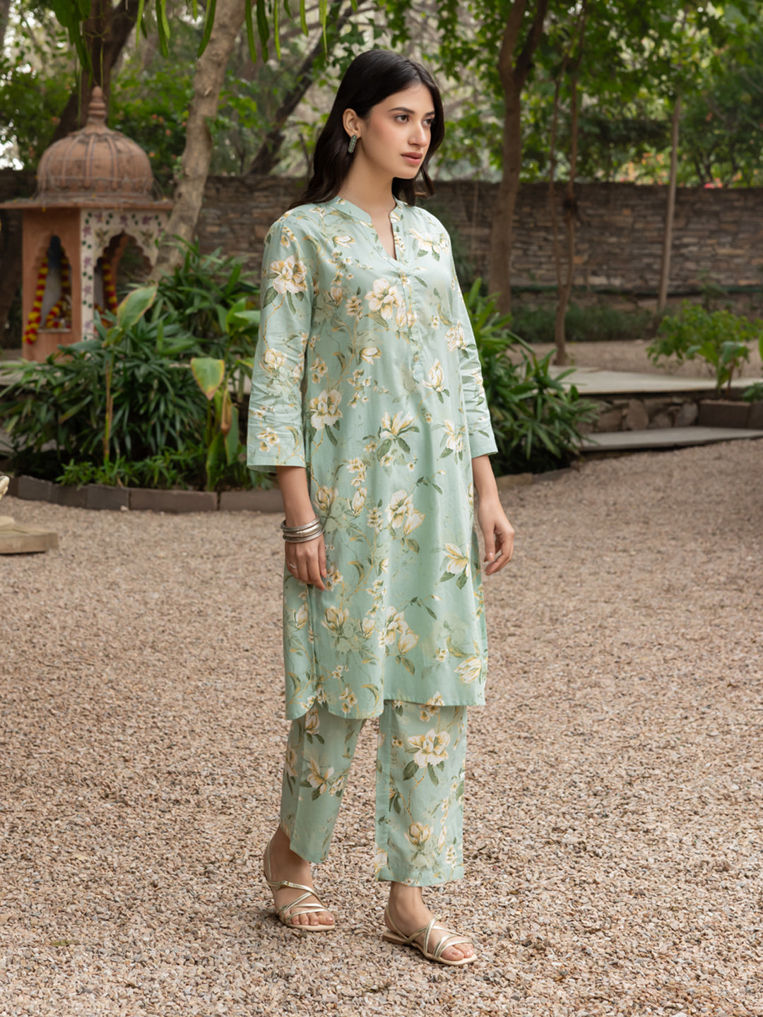 Dhiyona FL Women's Pista green Cotton Printed Co-ord Set
