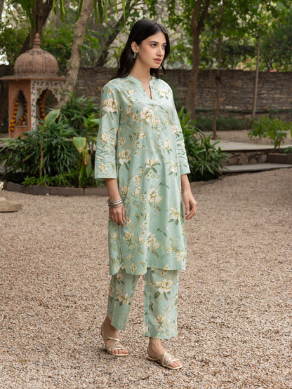 Dhiyona FL Women's Pista green Cotton Printed Co-ord Set