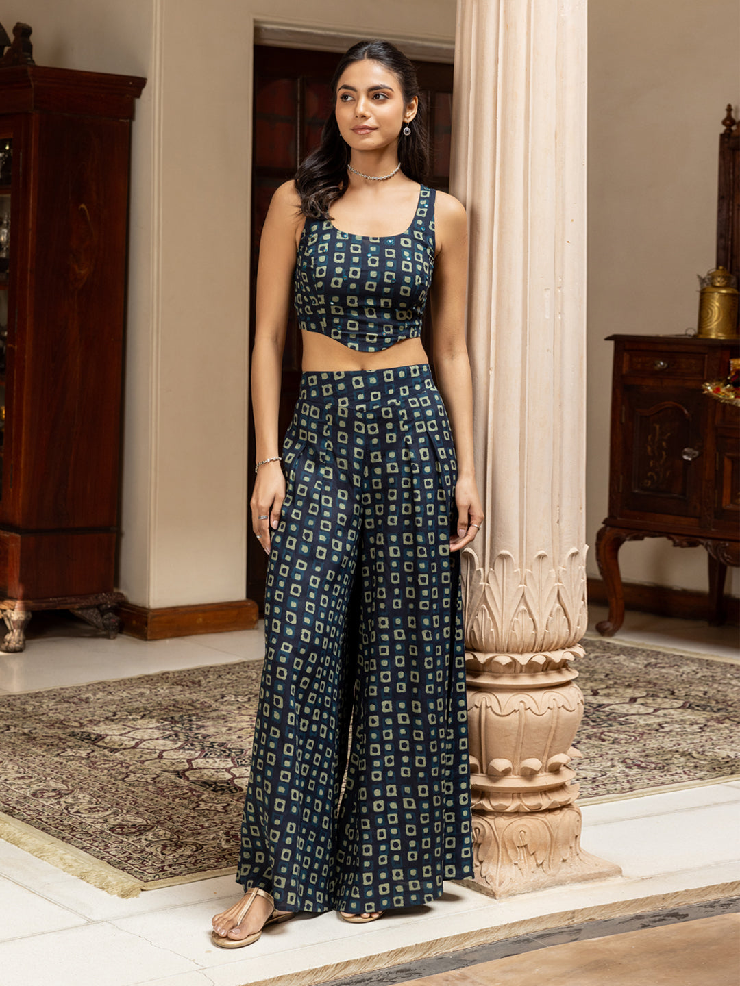 Dhiyona FL Women's Navy Blue Cotton Printed Co-ord Set
