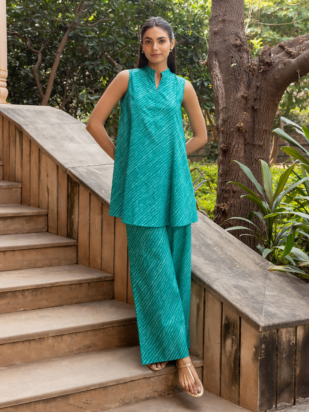 Dhiyona FL Women's Teal Green Cotton Printed Co-ord Set