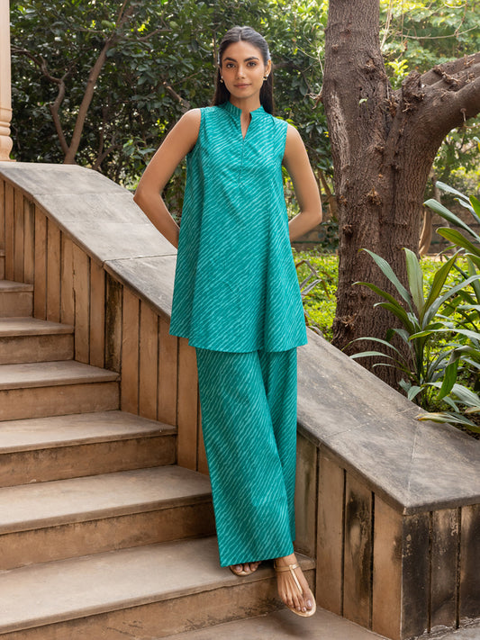 Dhiyona FL Women's Teal Green Cotton Printed Co-ord Set