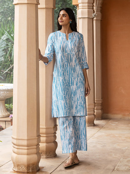 Dhiyona FL Women's Sky Blue Cotton Straight Kurta Set