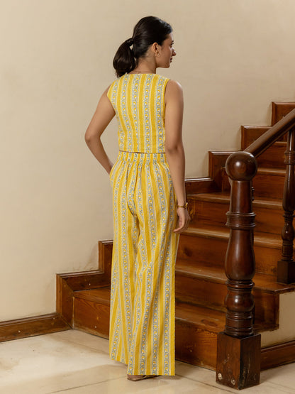 Dhiyona FL Women's Yellow Cotton Printed Co-ord Set