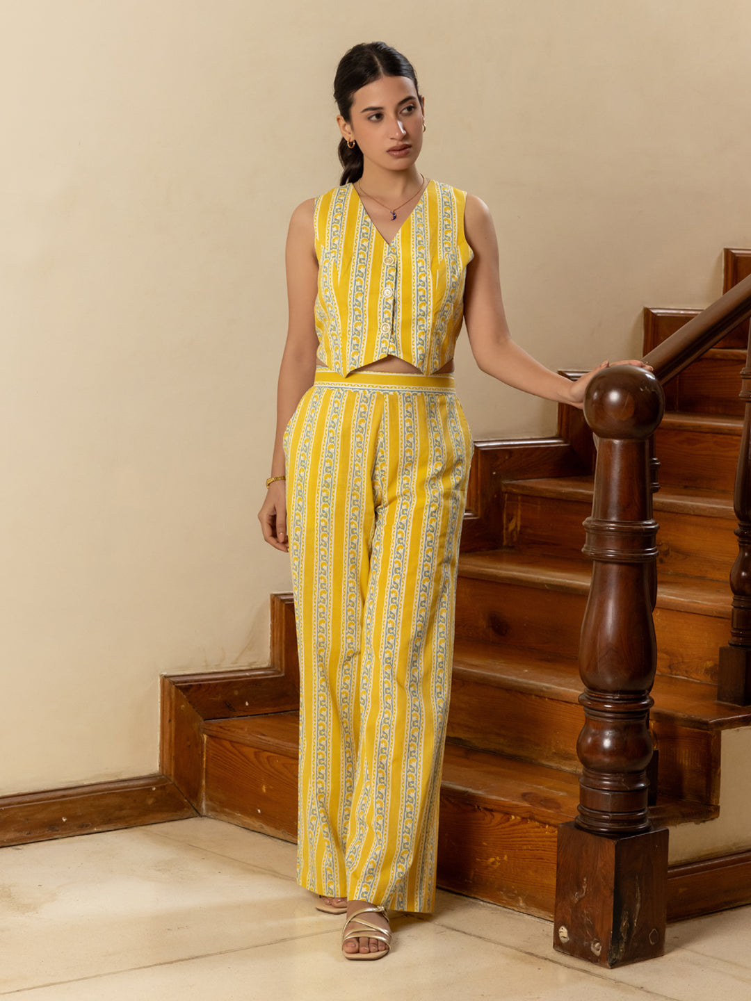 Dhiyona FL Women's Yellow Cotton Printed Co-ord Set