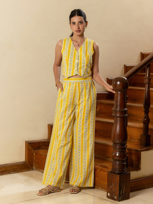 Dhiyona FL Women's Yellow Cotton Printed Co-ord Set