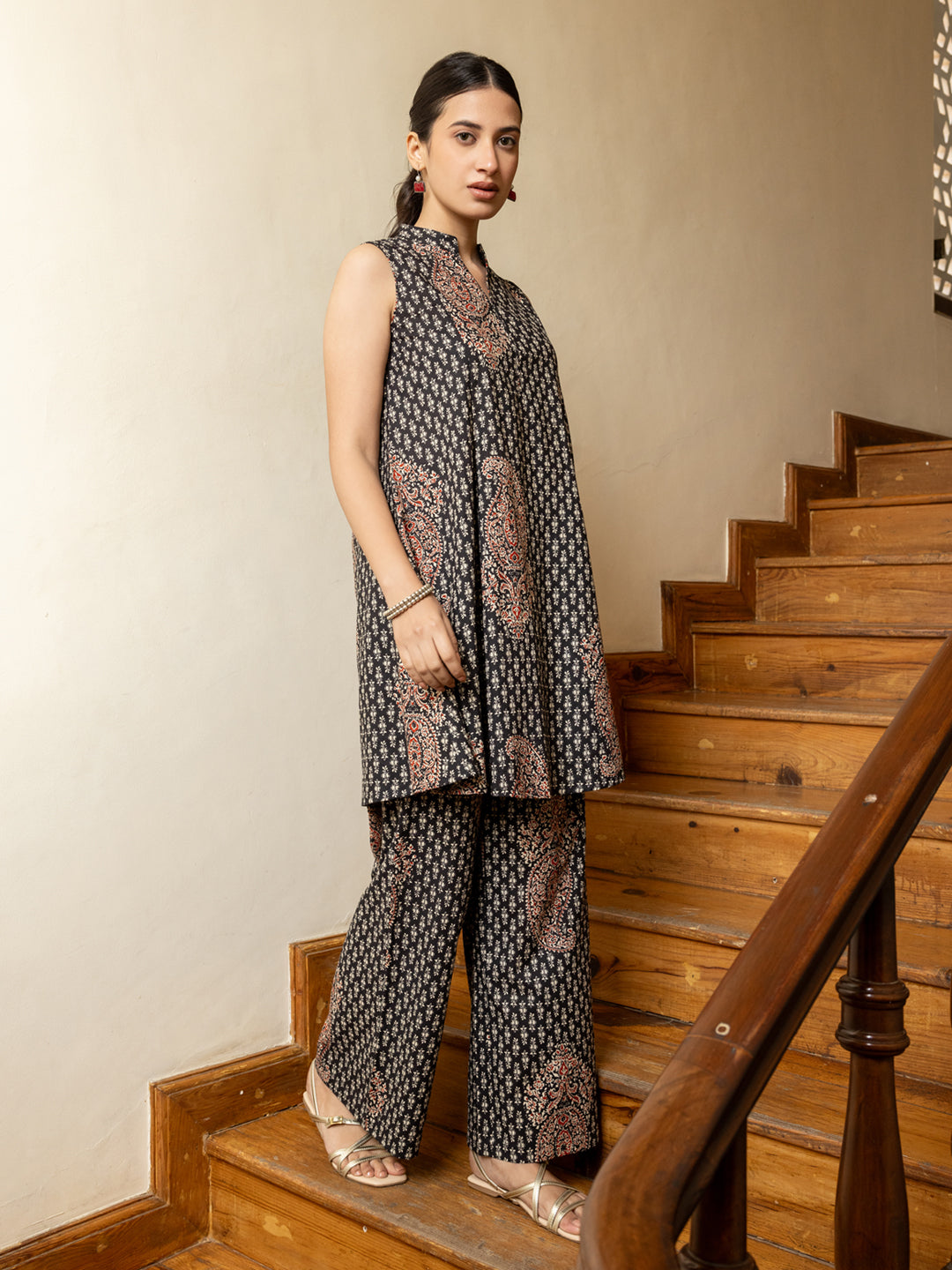 Dhiyona FL Women's Black Printed Cotton Co-ord Set