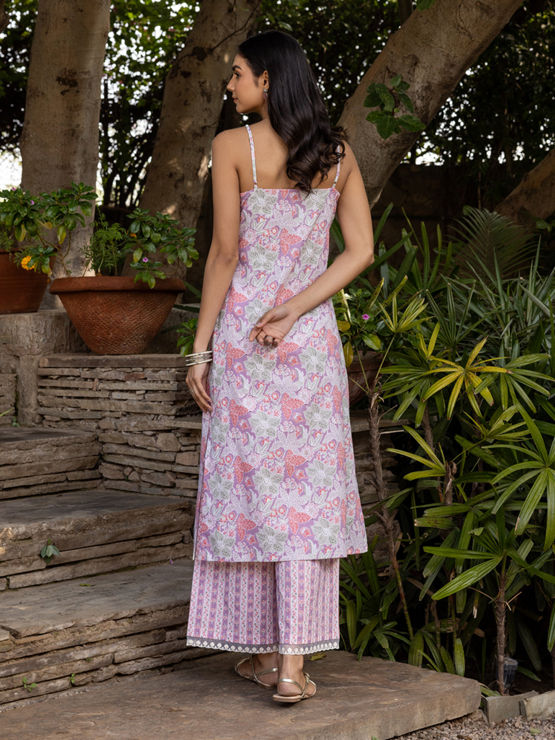 Dhiyona FL Women's Lilac Cotton Straight Kurta Set