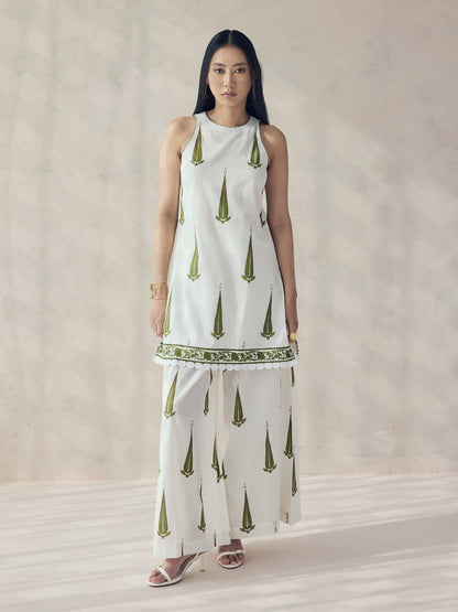 Dhiyona FL Women's Off-White Printed Cotton Sleeveless Kurta Set