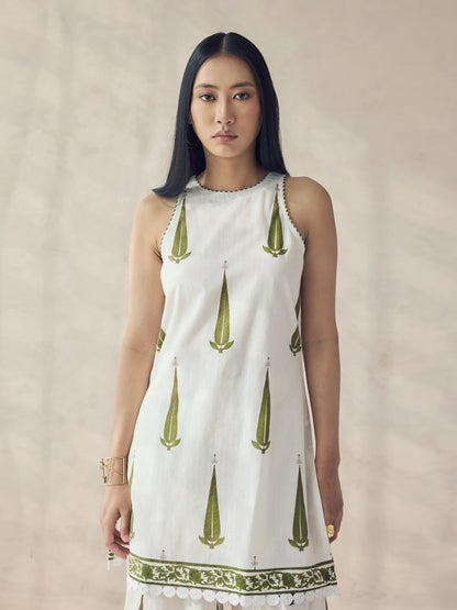 Dhiyona FL Women's Off-White Printed Cotton Sleeveless Kurta Set
