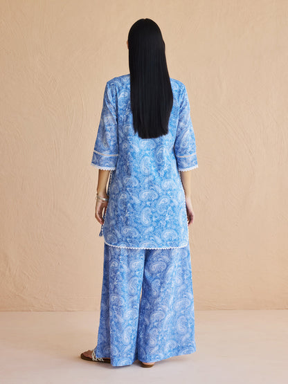 Dhiyona FL Women's Blue Paisley Printed Cotton Kurta Set with Dupatta