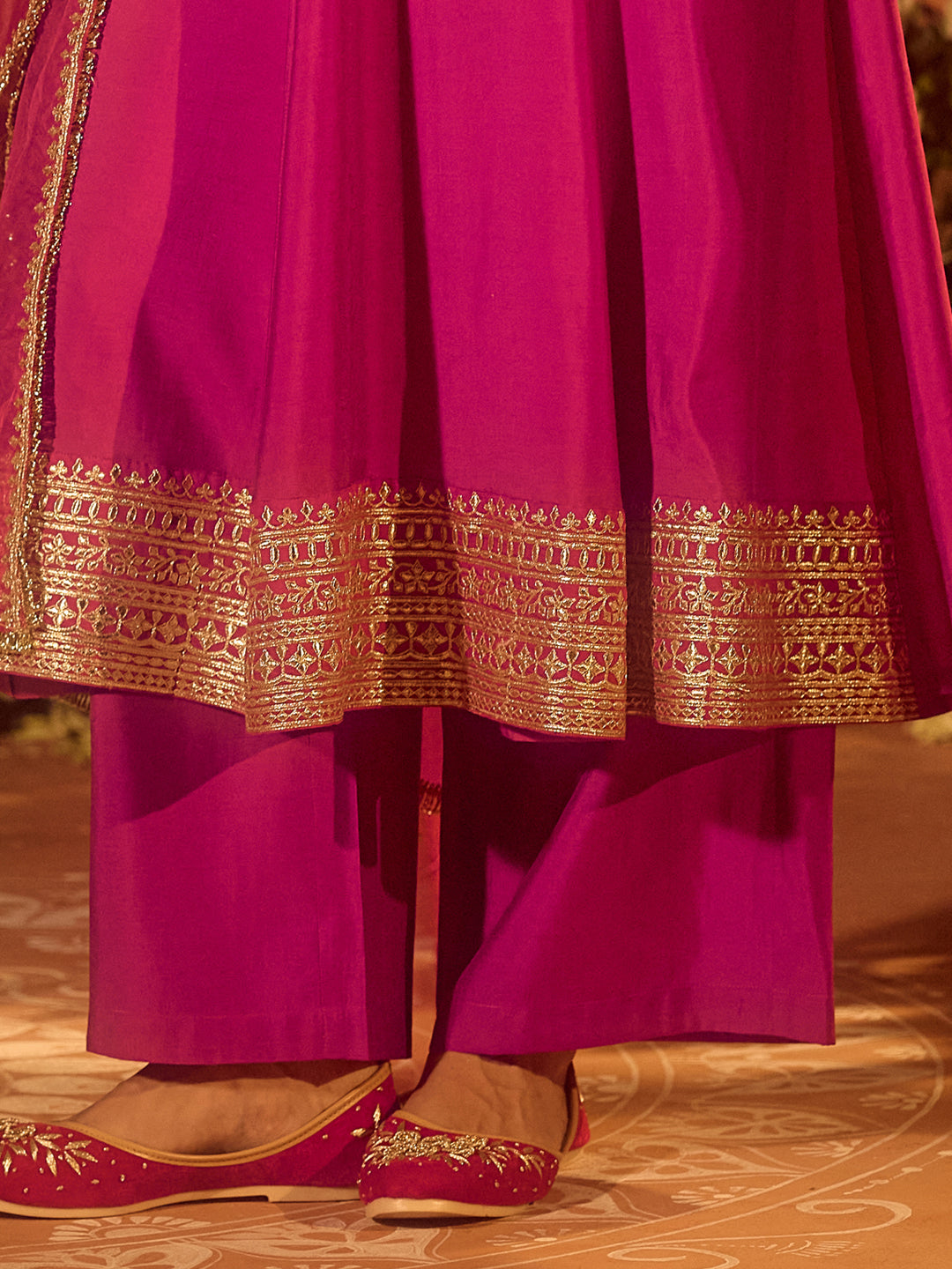 Dhiyona FL Women's Pink Viscose Chanderi Embroidered & Gota Patti Work Ethnic A-Line Kurta Set with Dupatta