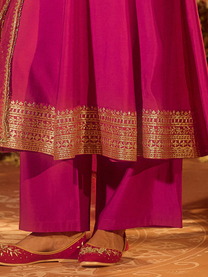 Dhiyona FL Women's Pink Viscose Chanderi Embroidered & Gota Patti Work Ethnic A-Line Kurta Set with Dupatta