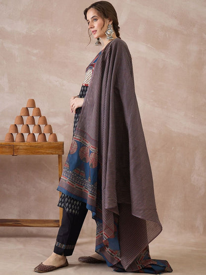 Women Ethnic Motifs Printed Regular Pure Cotton Kurta with Trousers & With Dupatta