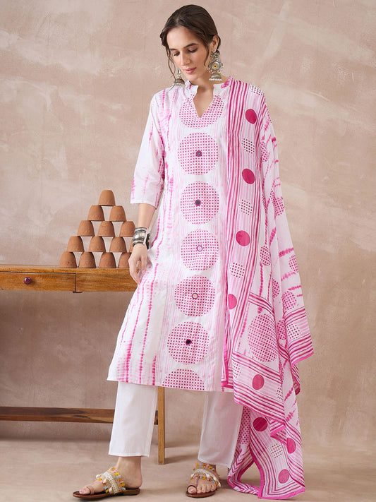 Women Dyed Regular Pure Cotton Kurta with Trousers & With Dupatta