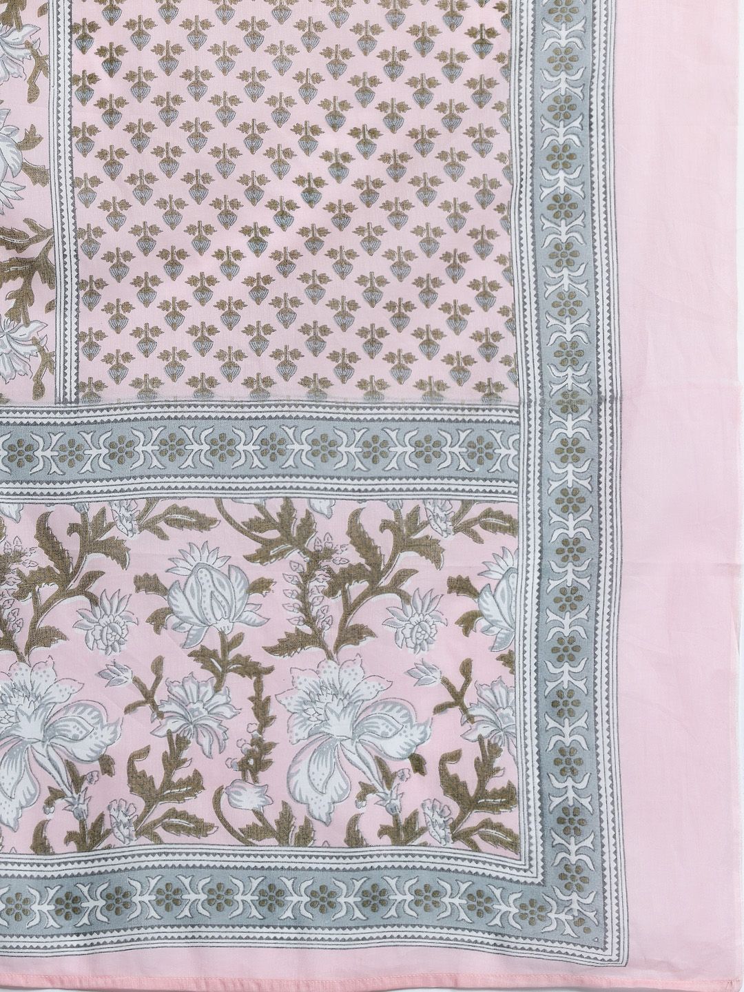 Floral Printed Angrakha Beads and Stones Pure Cotton Kurta Set & With Dupatta