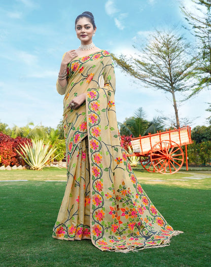 Dhiyona GR Women's Shahida Jicama Beige Soft Cotton Jamdani Saree