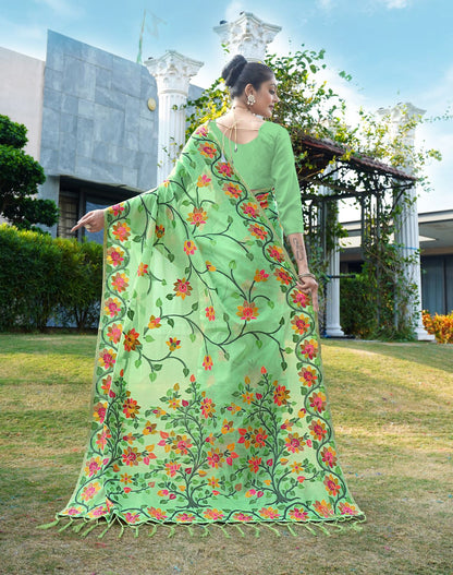 Dhiyona GR Women's Shahida Clover Green Soft Cotton Jamdani Saree