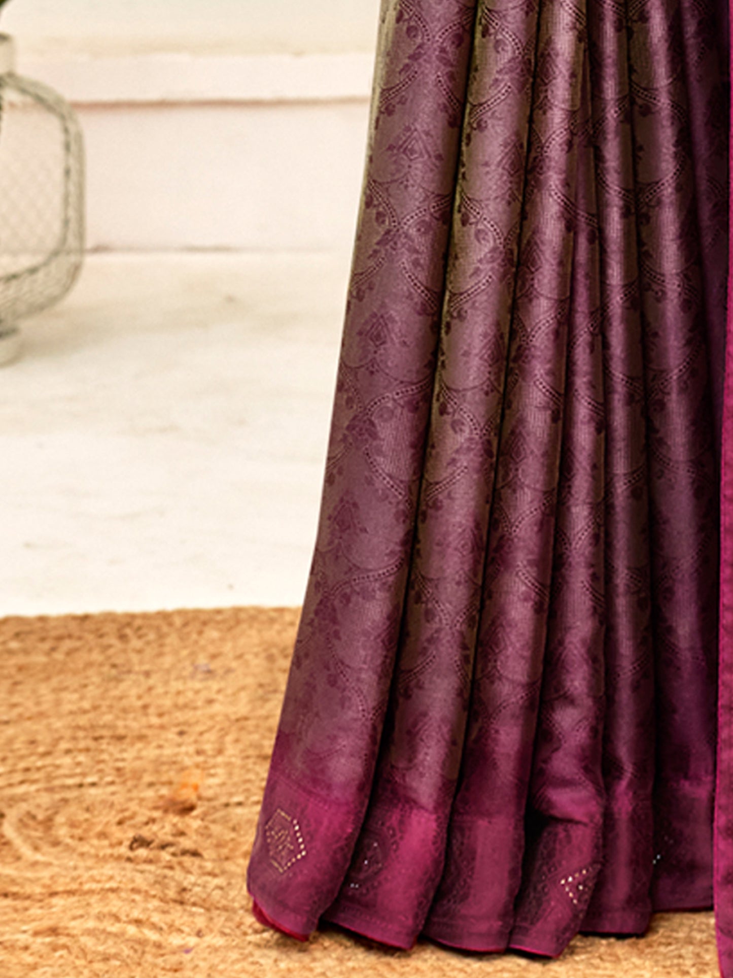 Women's Pure Silk Burgundy Embellished Designer Saree With Blouse Piece