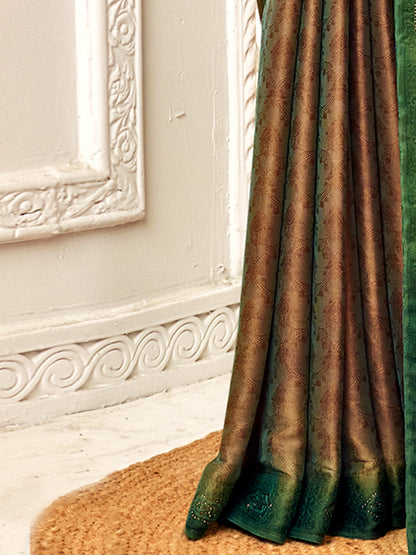 Women's Pure Silk Brown Embellished Designer Saree With Blouse Piece