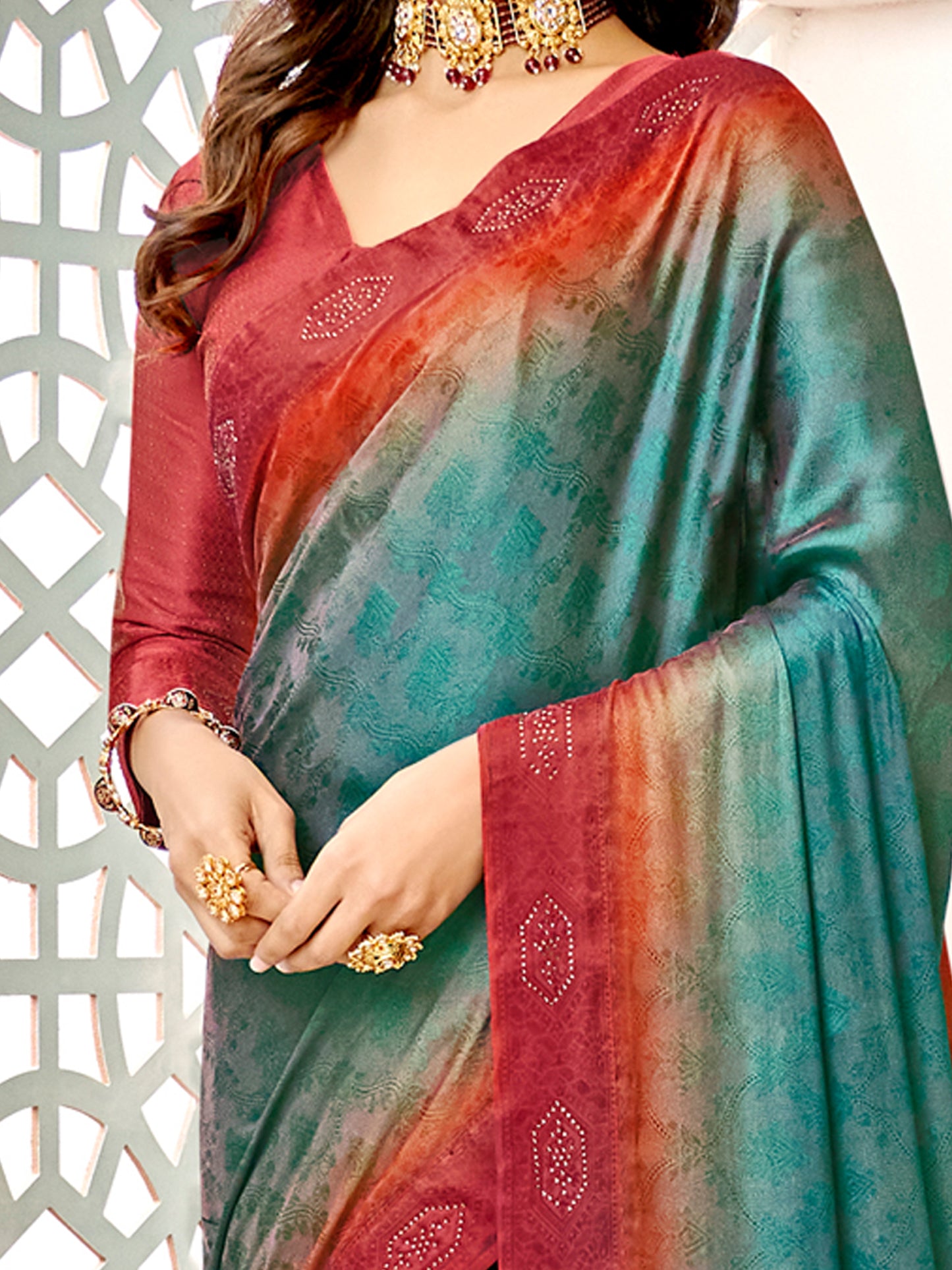 Women's Pure Silk Blue Embellished Designer Saree With Blouse Piece