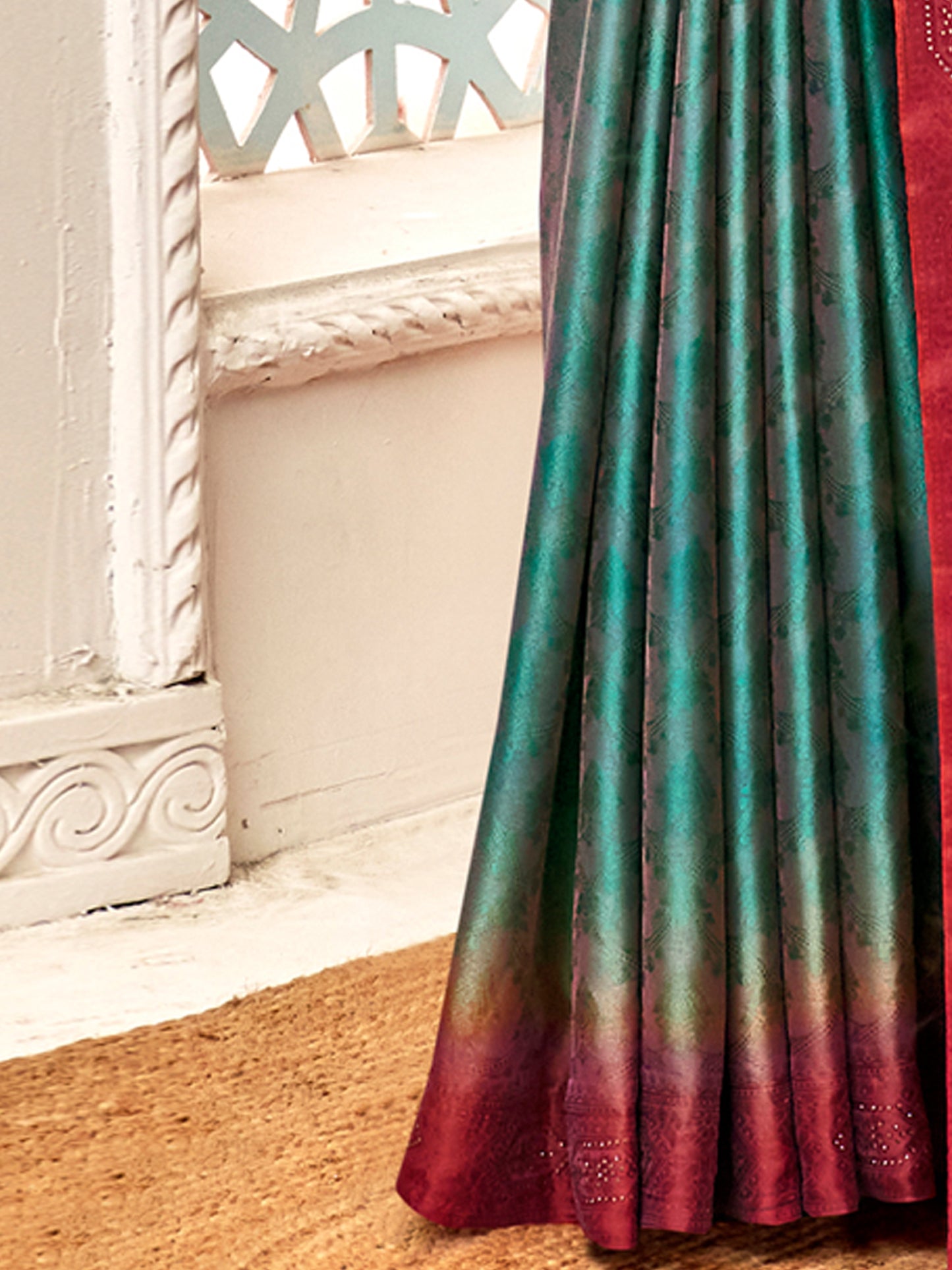 Women's Pure Silk Blue Embellished Designer Saree With Blouse Piece