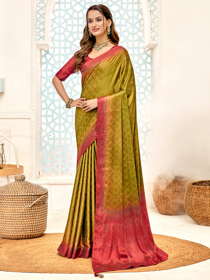 Women's Pure Silk Olive Embellished Designer Saree With Blouse Piece